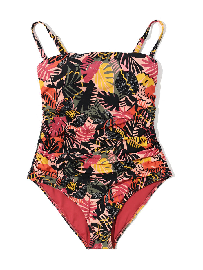 Palm Springs Tropical Print One Piece Swimsuit with Adjustable Straps - Flat Lay Front | Hanky Panky