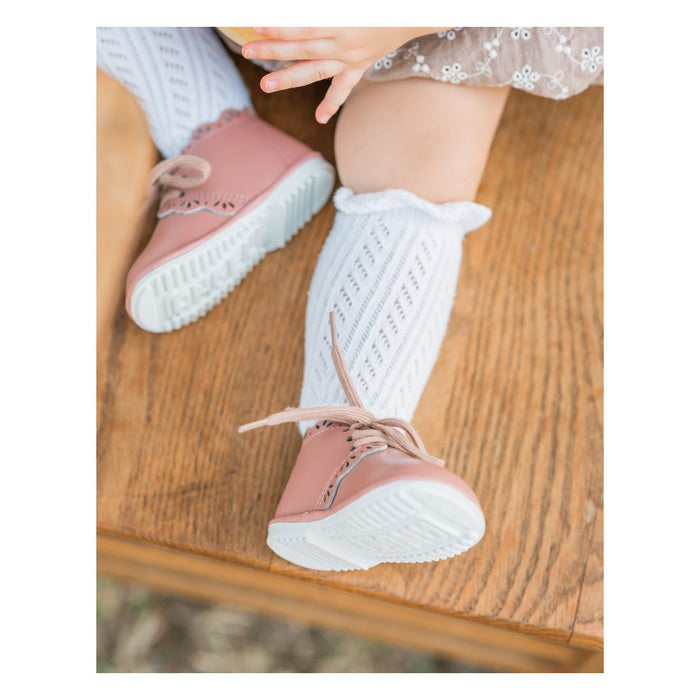 Bella Scalloped Bootie - Angel Baby Girl Shoes - Vintage Rose