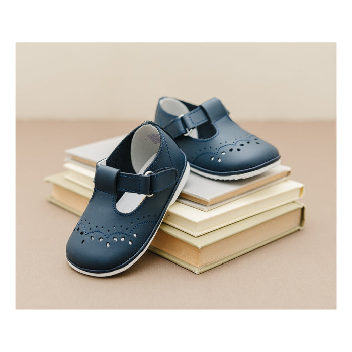 Baby Girl Navy Leather First Walker Shoes - Birdie - angel baby L'amour Shoes
