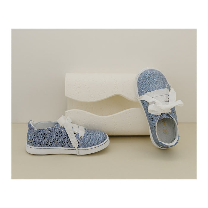 L'Amour Toddler Girls Denise Denim Cut Out Sneaker With Scalloped Lace
