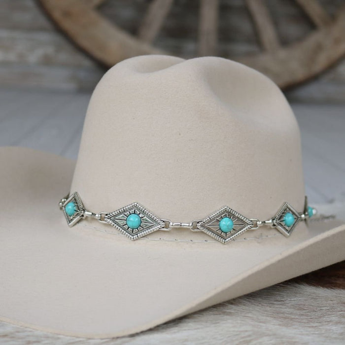 Diamond Shaped Silver Concho Hat Band