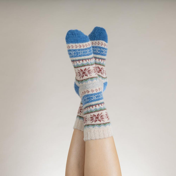 Fawn and blue Scandi patterned soft Cosy socks
