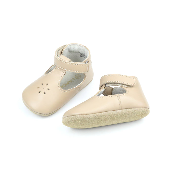 L'Amour Girls Lisette Latte T-Strap Mary Jane Crib Shoe (Infant)