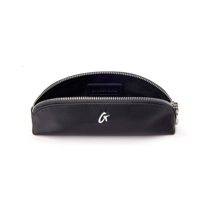 Black mini nylon pouch with a sleek design and zipper closure, ideal for organizing essentials.