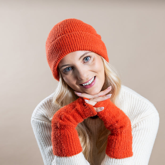 Orangey Red Fine knit fingerless gloves