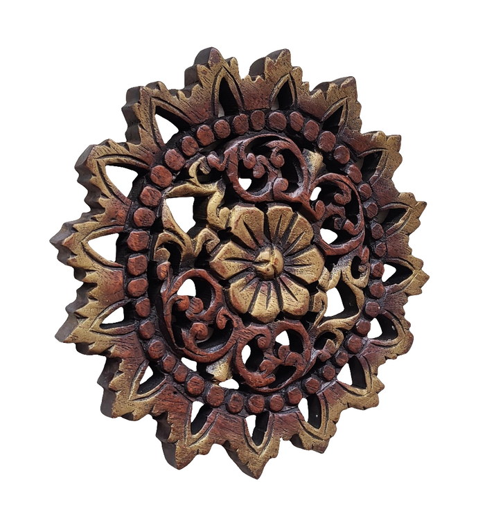 Wall Hanging: Round Wooden Carved Floral Wall Art Decor.
