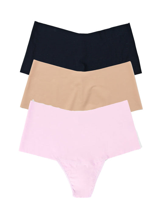 BreatheSoft™ High Rise Thong 3 Pack in Black, Taupe & Bliss Pink - Flat Lay | Hanky Panky