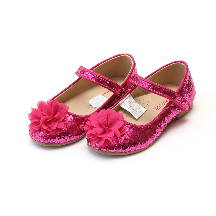 Alice Fuchsia Sparkly Glitter Flower Flat - L'Amour Flats