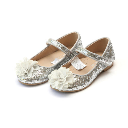 Alice Silver Sparkly Glitter Flower Flat - L'Amour Flats