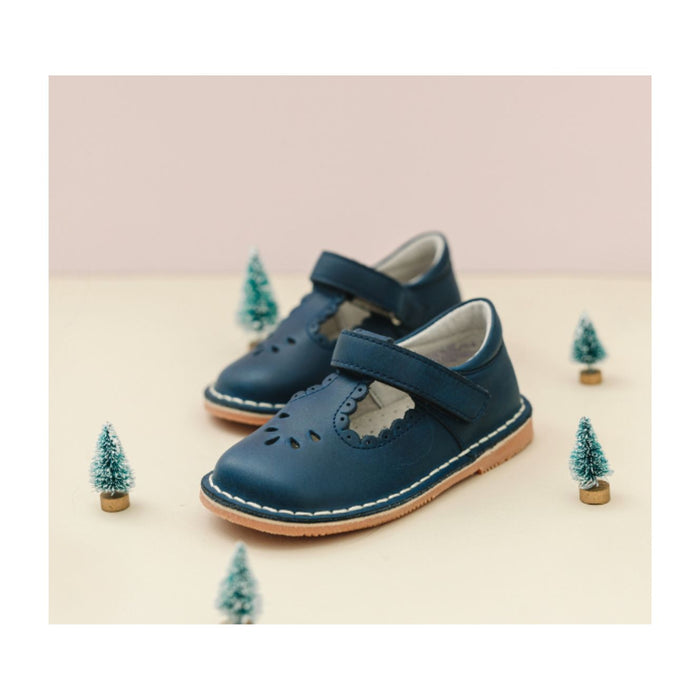 Angie Toddler Girl's Navy Blue T-STrap Leather Shoes MAry Janes - L'Amour