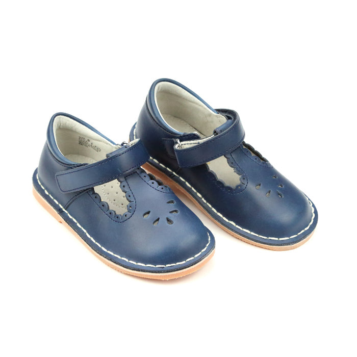 Angie Scalloped Navy T-Strap Mary Jane - L'Amour Shoes