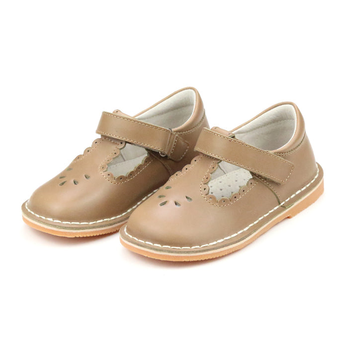 Angie Scalloped Mocha T-Strap Mary Jane - L'Amour Shoes