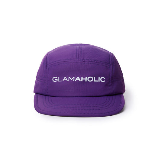 Purple athletic 5-panel hat featuring the word "GLAMAHOLIC" prominently displayed on the front.