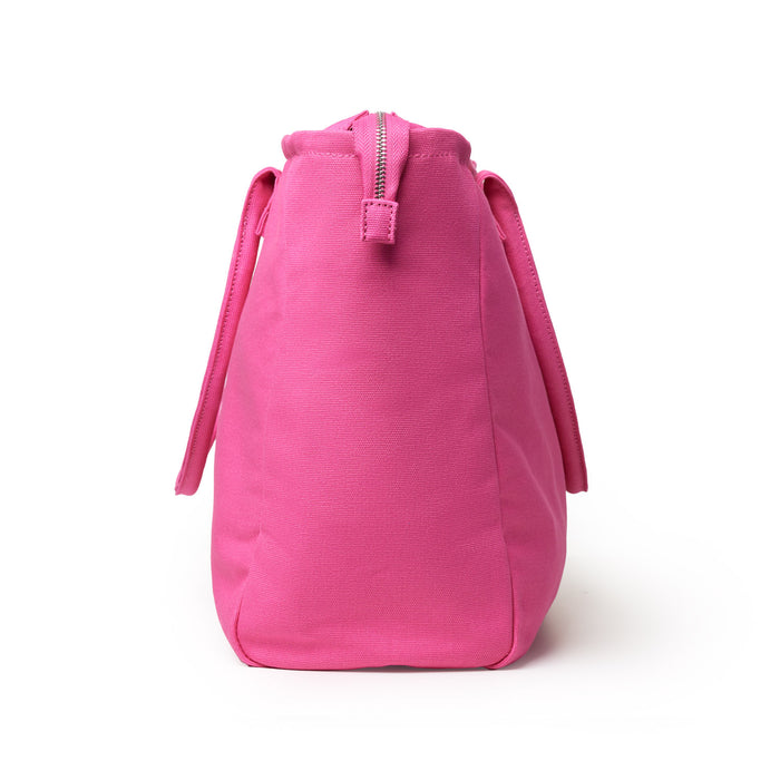 Hot pink athletic canvas tote bag with a zip closure and dual handles for easy carrying.