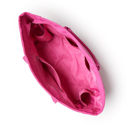 Hot pink athletic canvas tote bag with spacious interior and inner zip pocket for organization. Ideal for workouts or daily use.