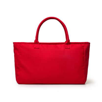 Red athletic canvas tote bag with sturdy handles, perfect for workouts or casual outings. Spacious and stylish design.