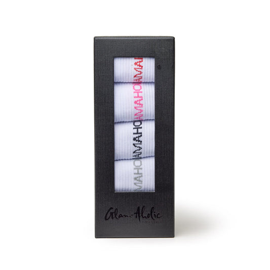 Pack of athletic crew socks in various colors, featuring the brand name prominently displayed on each sock.