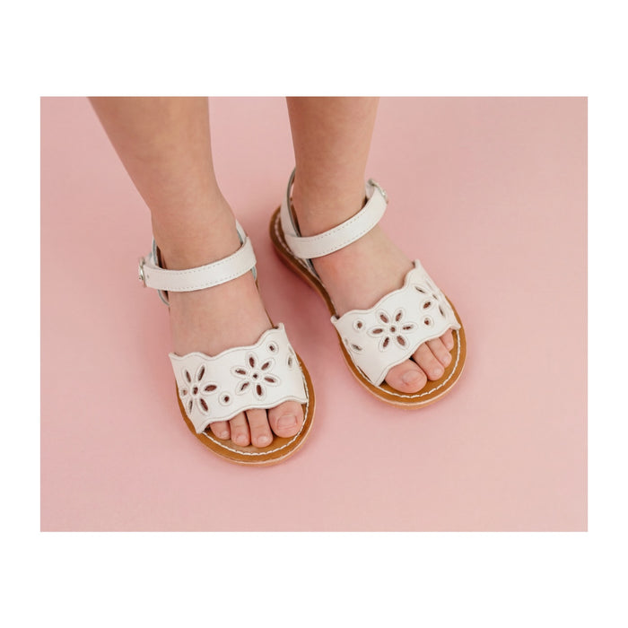 Toddler Girl's Augusta Leather Floral Sandal - L'Amour Shoes - White