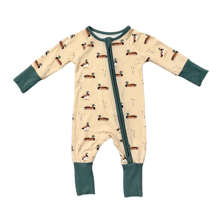 BabySprouts Clothing - Long Sleeve Zip Romper in Mallard Ducks