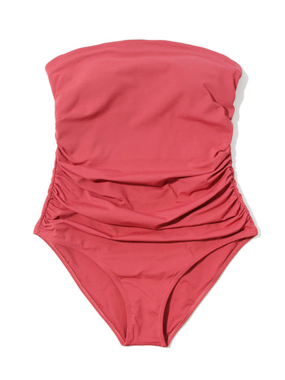 Palm Springs Red Strapless Ruched Bandeau One Piece Swimsuit - Flat Lay | Hanky Panky