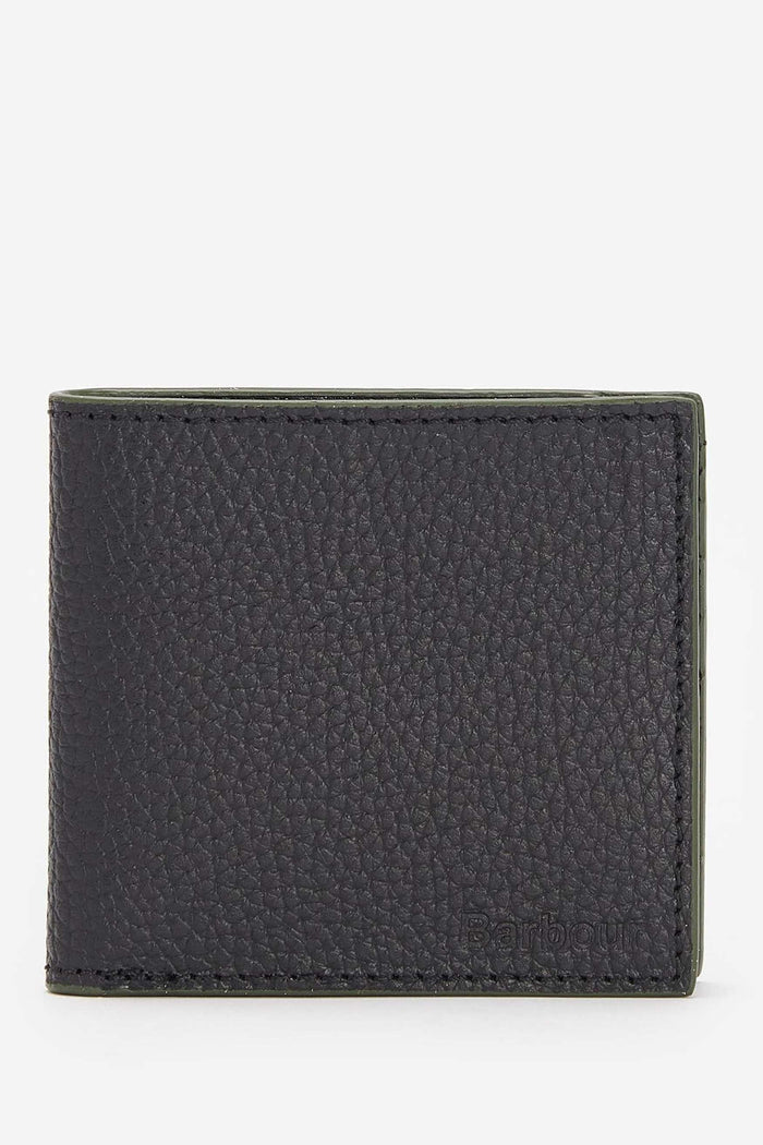 Barbour Grain Leather Bifold Wallet Nero Uomo