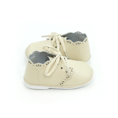 Bella Scalloped Bootie - Angel Baby Girl Shoes - Oatmeal