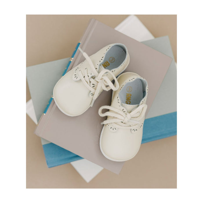 Bella Scalloped Bootie - Angel Baby Girl Shoes - Oatmeal
