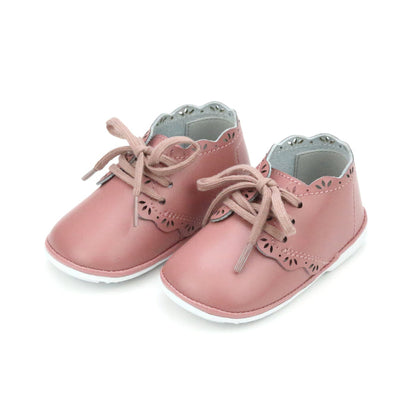 Bella Scalloped Bootie - Angel Baby Girl Shoes - Vintage Rose