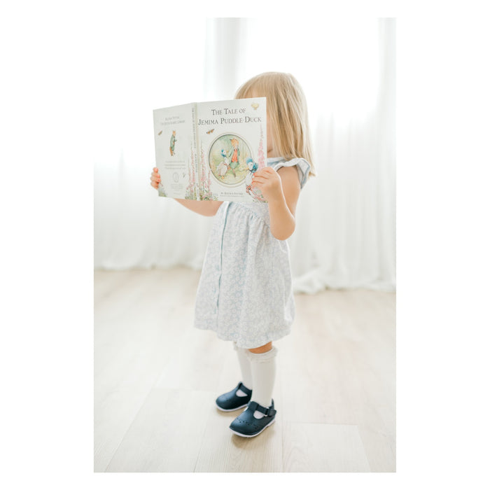 Birdie Girl Navy Leather T-Strap Stitched Mary Jane Shoe - First Walker - Angel Baby Shoes