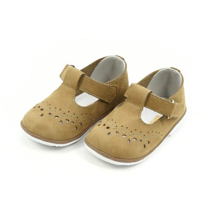 Angel Baby Girls Birdie Nubuck Khaki Leather T-Strap Mary Jane