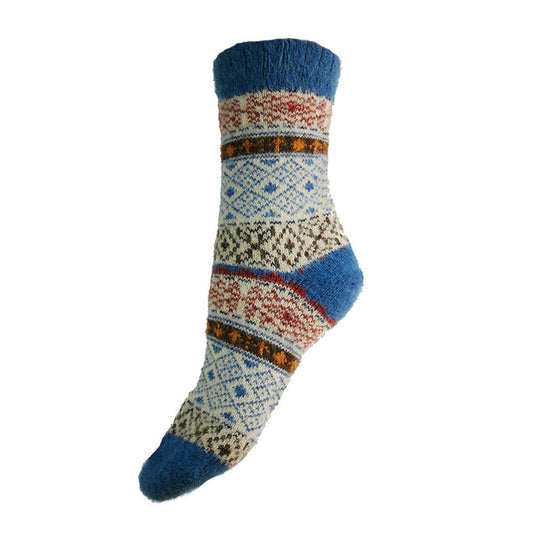 Blue, cream and brown Scandi patterned soft Cosy socks