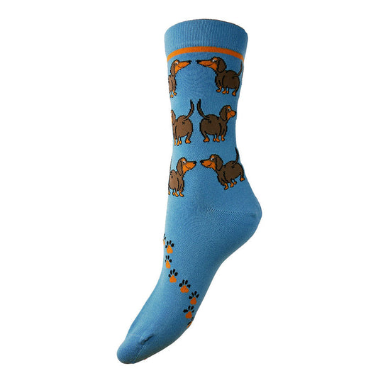 Blue Dachshund Bamboo socks