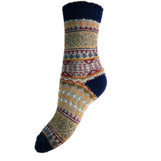 Blue, grey and burgundy Scandi patterned soft Cosy socks