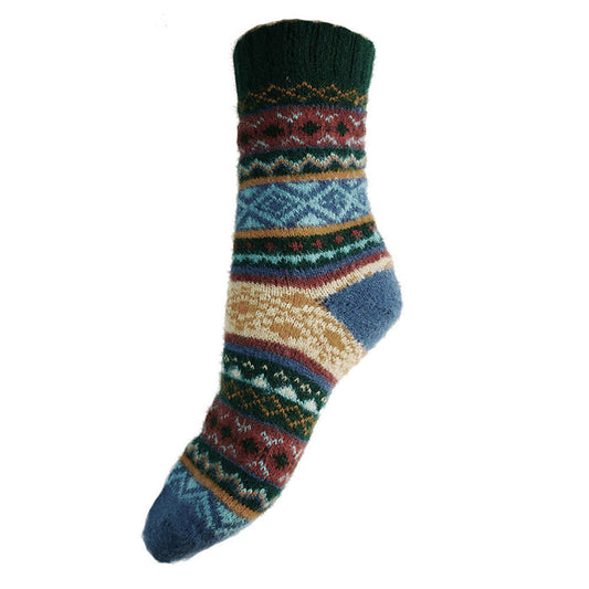 Blue, orange and brown Scandi patterned soft Cosy socks