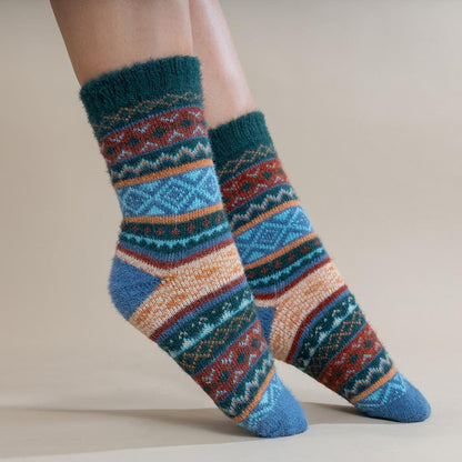 Blue, orange and brown Scandi patterned soft Cosy socks