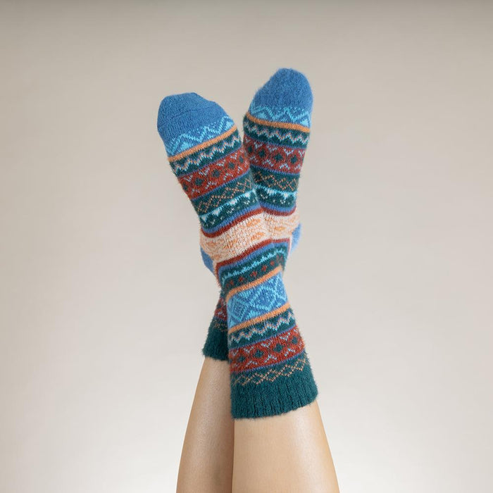 Blue, orange and brown Scandi patterned soft Cosy socks