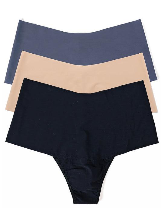 Black, Taupe & Granite Grey BreatheSoft™ High Rise Thong 3-Pack - Flat Lay | Hanky Panky