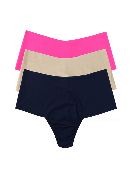 BreatheSoft™ High Rise Thong 3-Pack in Pink, Taupe & Navy - Flat Lay | Hanky Panky