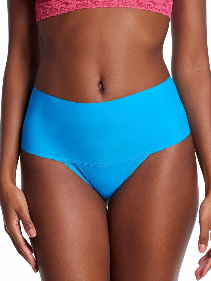 Cerulean Blue BreatheSoft™ High Rise Thong - Front View On Model, Seamless No VPL | Hanky Panky