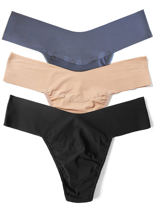 Black, Taupe & Granite BreatheSoft™ Natural Rise Thong 3-Pack - Flat Lay | Hanky Panky