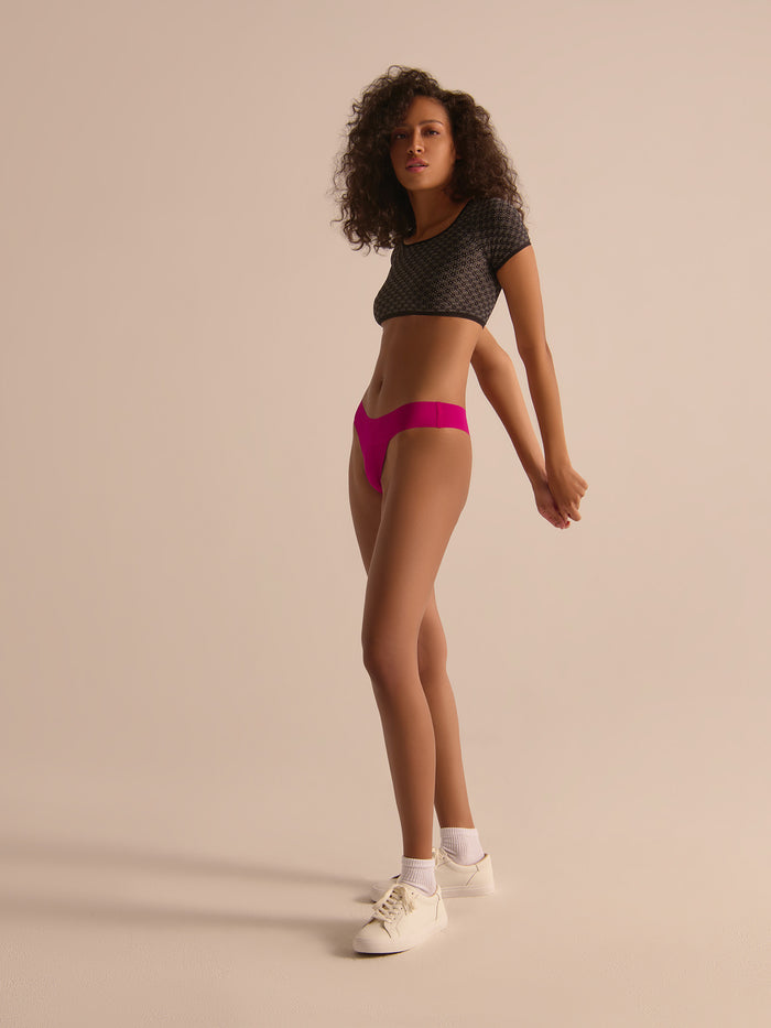 Hot Fuchsia BreatheSoft™ Natural Rise Thong - Full Length Side View, Breathable Thong Underwear | Hanky Panky