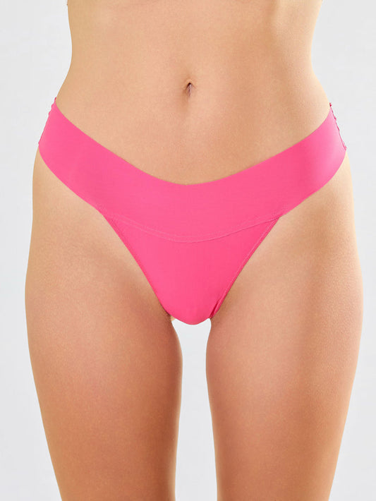 Provocative Pink BreatheSoft™ Natural Rise Thong - Front View On Model, No-Panty-Line Microfiber | Hanky Panky