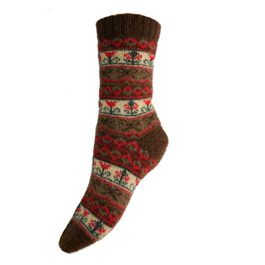 Brown and red bow patterned  Cosy socks