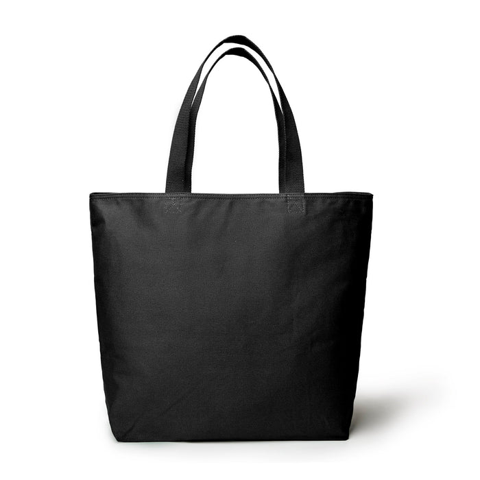 Black canvas tote bag with sturdy handles, perfect for everyday use and stylish organization. Ideal for busy lifestyles.