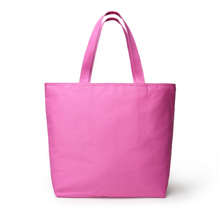 Hot pink canvas tote bag with sturdy handles, perfect for stylish and practical everyday use.