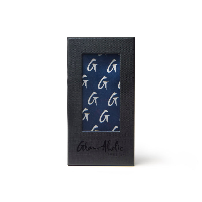 BUSY LIVING LARGE MONOGRAM SILK SCARF - NAVY