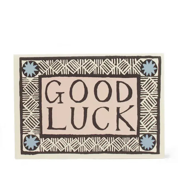 Cambridge Imprint - Good Luck Greeting Card in Coffee, Pink and Sky Blue