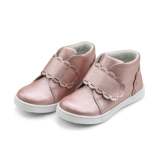 Toddler Girl's Mid Top Velcro Strap Sneaker - Glitter Pink Colette - L'Amour Shoes