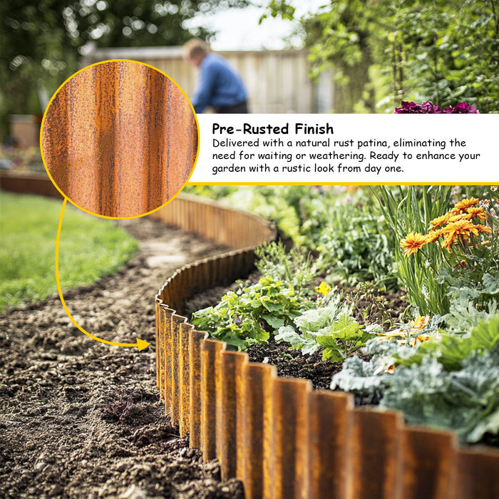Corrugated Pre-Rusted Metal Garden Border Roll