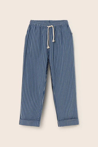 Cozmo- Aero Striped Linen- Look Pants in Navy